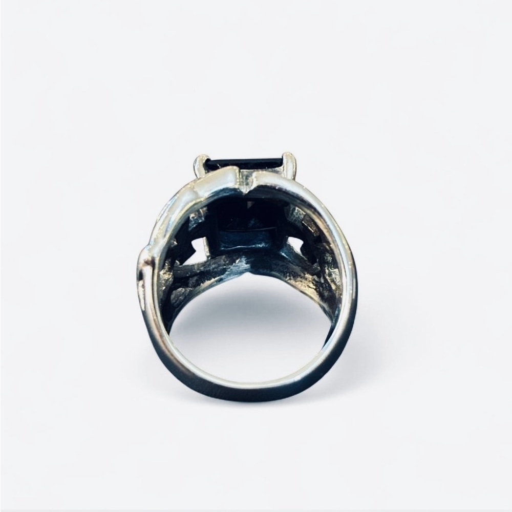 Black Face Square Gem Silver Gothic Ring Size 12 - image 3